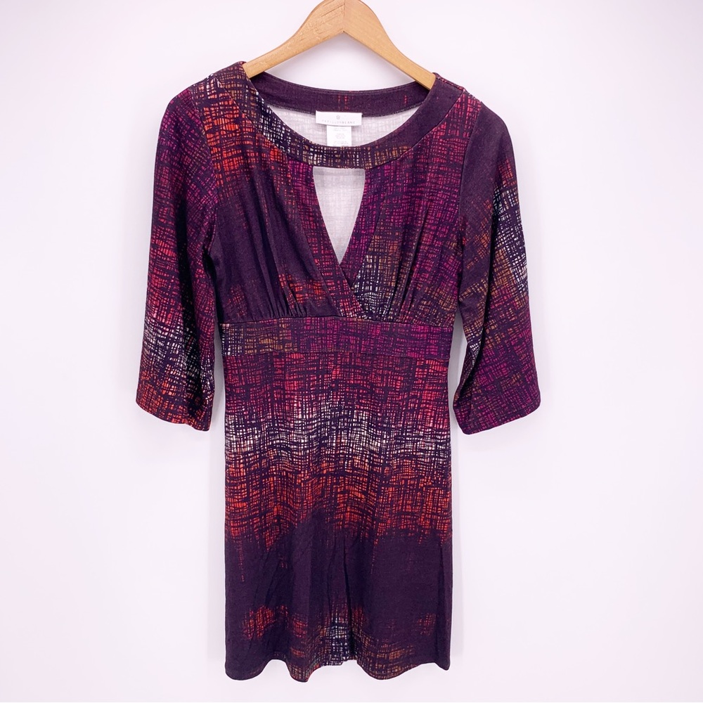 Papillon Blanc Women's Small Red Patterned Bell Sleeve Keyhole Short Dress D11